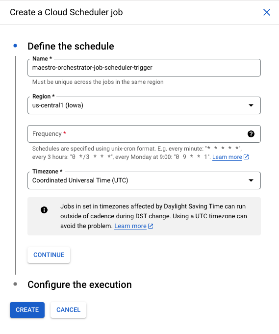 GCP Console showing Cloud Scheduler job.