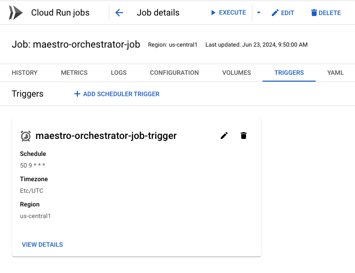 Screenshot of GCP Console showing successfully created scheduler job.